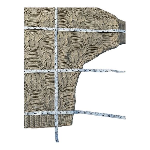 CKLASS Women’s Vintage Beige Ivory Knit Crotchet Mid Sleeve Sweater Blouse M - Picture 8 of 9